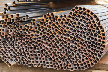 Metal square tubes connected together