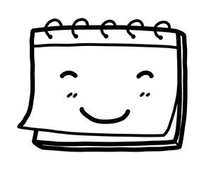 smile calendar / cartoon vector and illustration, black and white, hand drawn, sketch style, isolated on white background.