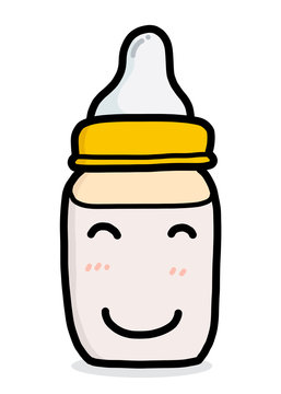smile baby milk bottle / cartoon vector and illustration, hand drawn style, isolated on white background.
