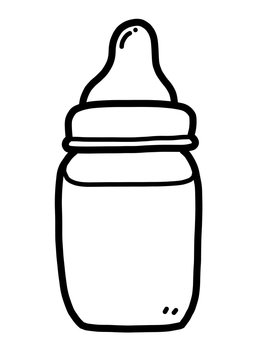 baby milk bottle / cartoon vector and illustration, black and white, hand drawn, sketch style, isolated on white background.