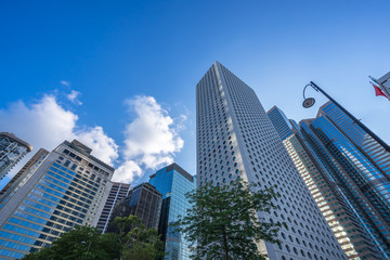 up view of modern glass building in hongkong china