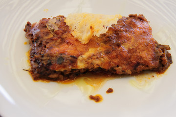 eggplant lasagna on white plate