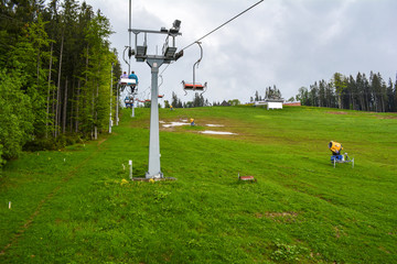 Ski lift in the ski resort, summer, Bukovel, Ukraine