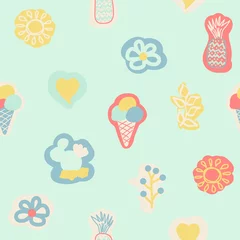 Fototapete Rund Cute seamless pattern with summer elements, vector © scifilullaby