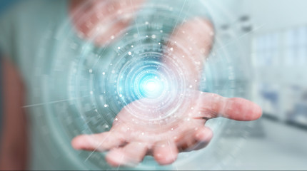 Businesswoman using digital network connection interface 3D rendering