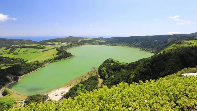 Panorama of Furnas lake (Lagoa das Furnas), Sao Miguel island, Azores, Portugal
