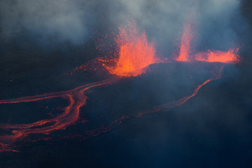 Fototapeta na wymiar The Piton de la Fournaise volcano during an eruption in Reunion Island