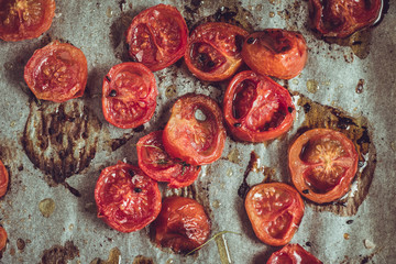 Rustic Style Roasted Cherry Tomatoes on White Baking Parchment