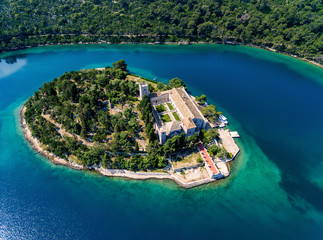 Aerial photo of the St. Mary island on island of Mljet In Croatia