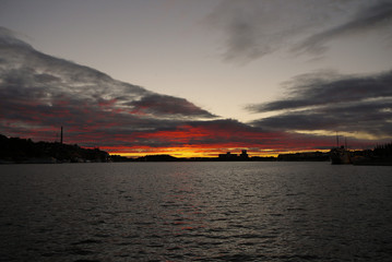 Sunset in stockholm stock images. Evening in Stockholm. Dramatic sky in Stockholm