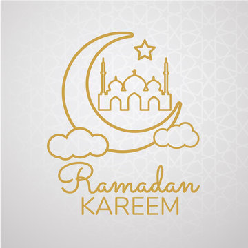 ramadan backgrounds crescent moon vector  with Arabic pattern gold background
