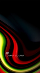 Fluid rainbow colors on black background, vector wave lines and swirls