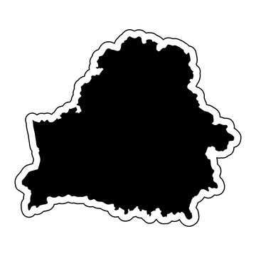 Black silhouette of the country Belarus with the contour line or frame. Effect of stickers, tag and label. Vector illustration