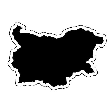 Black silhouette of the country Bulgaria with the contour line or frame. Effect of stickers, tag and label. Vector illustration
