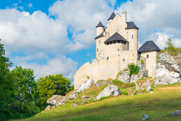 Bobolice, Poland - August 13, 2017: beautiful stone medieval castle of Bobolice in Poland