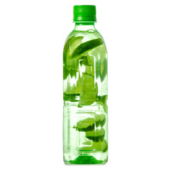The bottle of water with lime on white background isolation