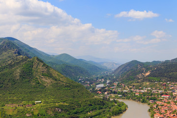 Fototapeta na wymiar Aerial view on old town Mtskheta in Georgia