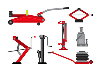 Vector illustration. Set of car jacks.