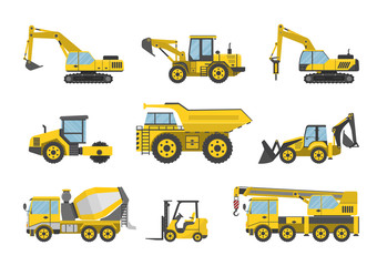 Vector illustration. Set of construction machinery.