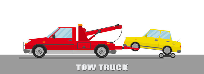 Tow truck with car. Flat design.