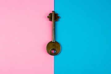 Retro vintage Key on color background. Empty space for text