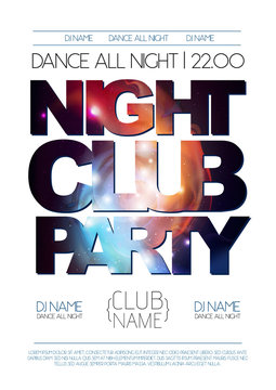 Disco night club poster on open space background