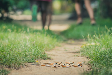 No Smoking concept. Smoking student is running away from his tea