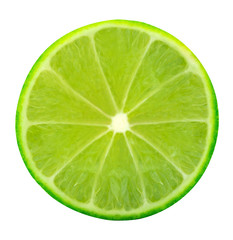 lemon green slice cutout,Juicy  of citrus lime fruit segment single lime isolated on white background.Clipping path