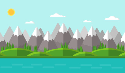 Vector illustration. Summer mountain landscape. Flat design.