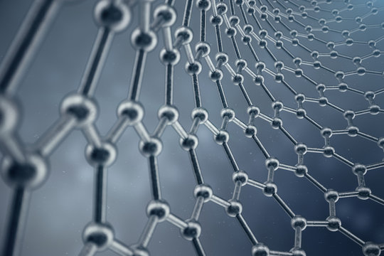 3D rendering structure of the graphene tube, abstract nanotechnology hexagonal geometric form close-up. Graphene atomic structure concept, carbon structure.