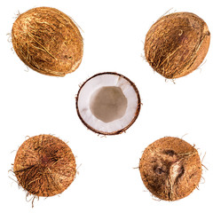 Coconut, whole nut, isolate on white background simple pattern
