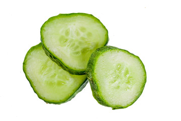Cucumber, whole and sliced, isolated on white background