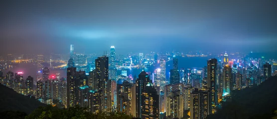 Tuinposter Panoramic view of Hong Kong city skyline at night © javarman