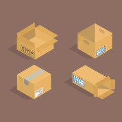 Different box vector isometric icons isolated pack move service or gift container packaging illustration
