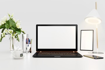 3d rendering of workspace with black laptop