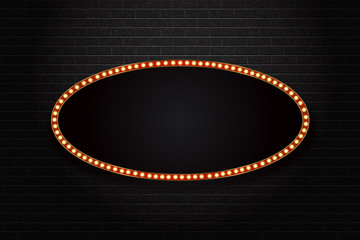 Vector realistic isolated retro oval neon billboard for decoration and covering on the wall background. Concept of broadway and marquee.