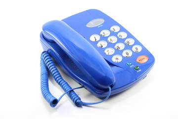 Blue telephone isolated on white background,  Home Phone