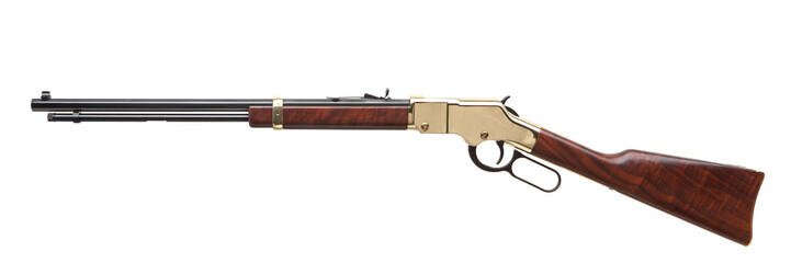 Old American wild west rifle isolated on white
