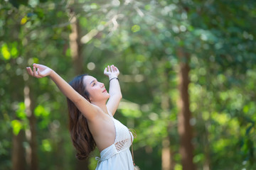 Portrait of beautiful asian woman in the forest,Thailand people