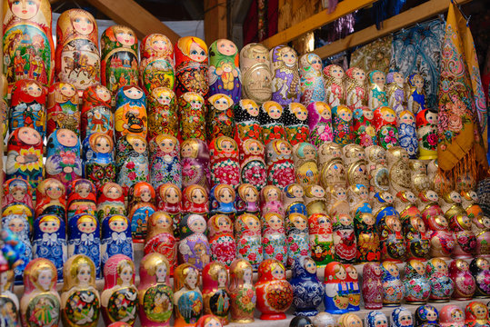a lot of Russian dolls matryoshka