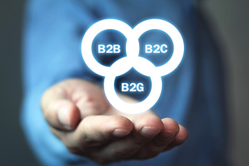 Businessman holding B2B, B2C, B2G business models. Business concept