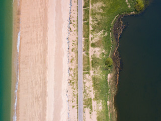 An aerial view of Slapton Sands in Devon UK