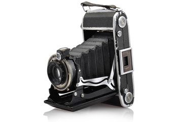 My old retro camera - specific construction - separated on white screen - obrazy, fototapety, plakaty
