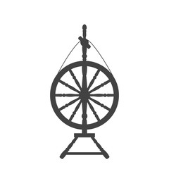 An antique spinning wheel icon in the style of a flat design.