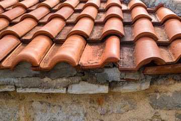 Roof of red tile close-up. Montenegro