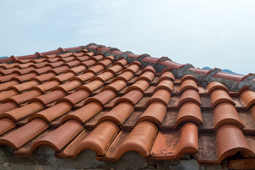 Roof of red tile close-up. Montenegro