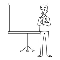 businessman with paperboard training avatar character vector illustration