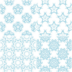 Floral patterns. Set of light blue elements on white. Seamless backgrounds