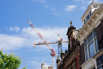 Fototapeta na wymiar Construction site in the center of Leiden, Netherlands
