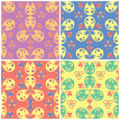 Colored floral seamless backgrounds. Set of bright patterns with flower elements